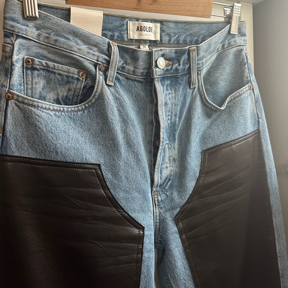 NWT Agolde Ryder Two-Tone Blue and Black Straight Leg Jeans - Picture 6 of 14